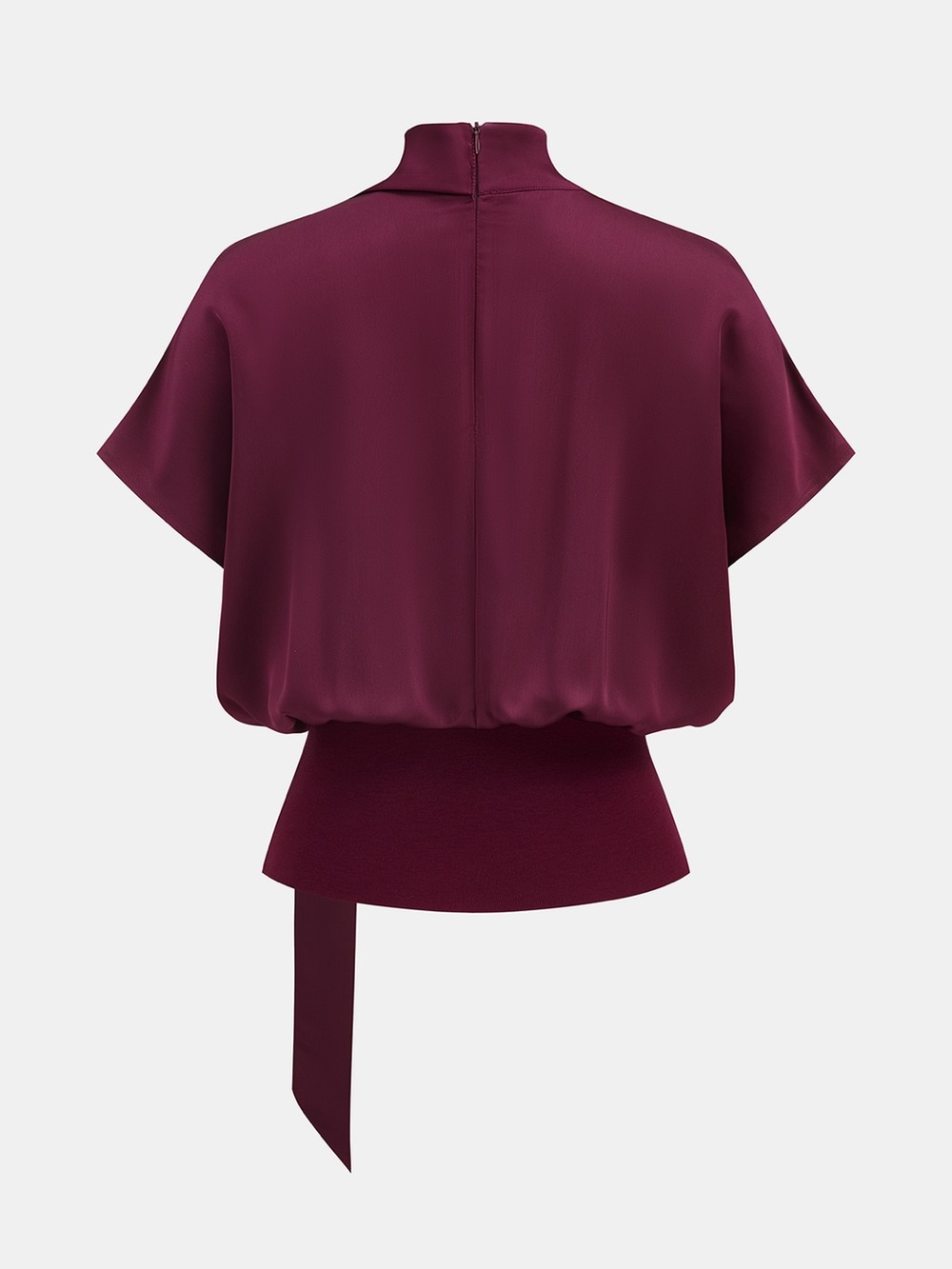 Commense chic Draped Satin Mock Neck Blouse with Tie LL1-40 - Picture 2 of 4
